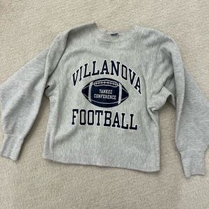 Vintage Villanova Football Grey Boxy Cropped Crewneck Sweatshirt